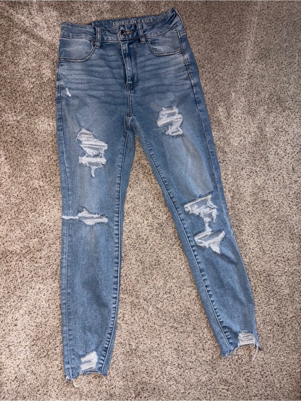American Eagle Outfitters Medium Blue Distressed High-Rise Skinny Jeans